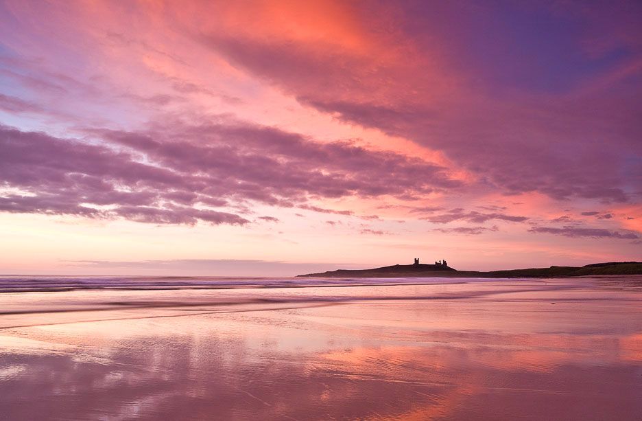 Dunstanburgh Castle scarlet dawn Ref-SC2035
