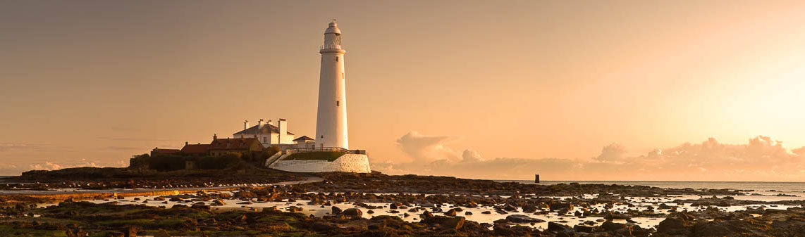 Saint Mary's Lighthouse Whitley Bay at dawn panoramic photograph