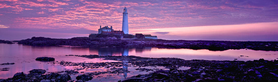 Saint Mary's Lighthouse Whitley Bay at dawn panoramic photograph